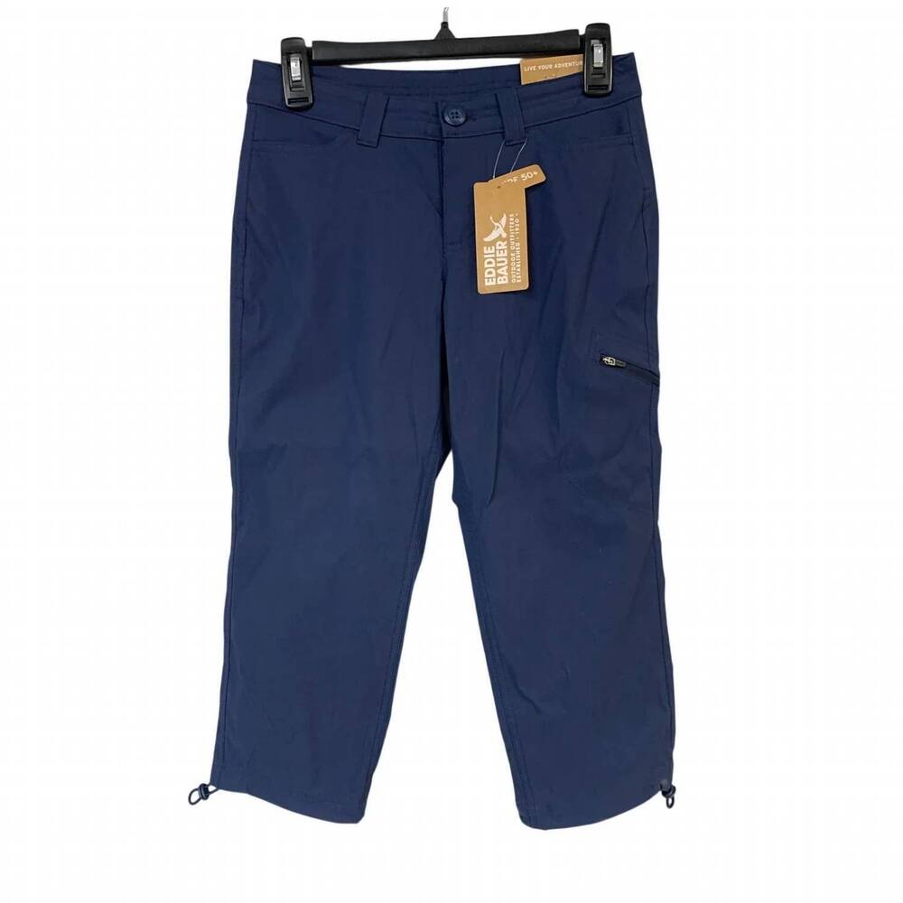 NEW EDDIE BAUER women's rainier mid rise capri pants in navy blue